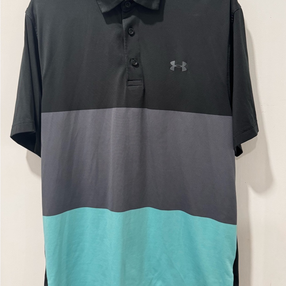 Under Armour Black Gray Teal Colorblock Polo